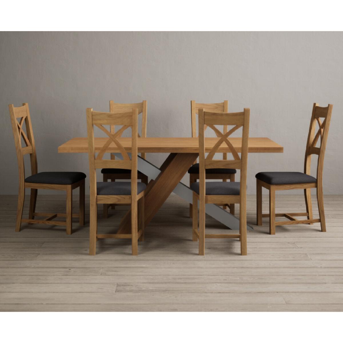 Michigan 180cm Solid Oak and Metal Industrial Dining Table with 8 Linen Natural Solid Oak Chairs – image 11