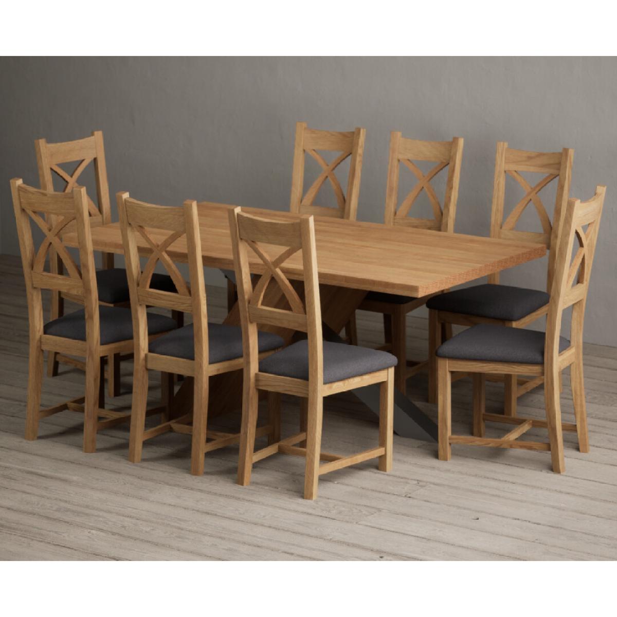 Michigan 180cm Solid Oak and Metal Industrial Dining Table with 8 Linen Natural Solid Oak Chairs – image 13