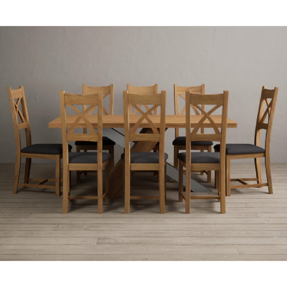 Michigan 180cm Solid Oak and Metal Industrial Dining Table with 8 Linen Natural Solid Oak Chairs – image 14