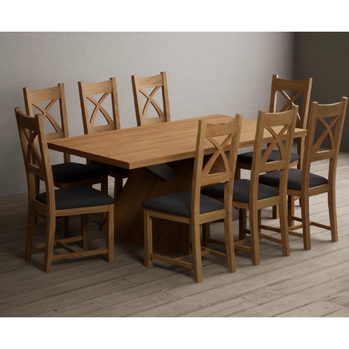 Michigan 180cm Solid Oak and Metal Industrial Dining Table with 8 Linen Natural Solid Oak Chairs – image 15