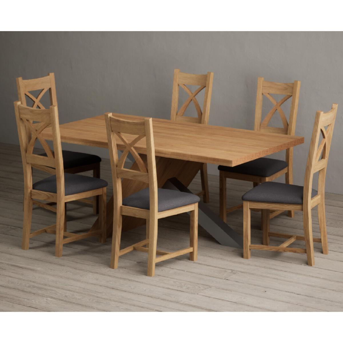 Michigan 180cm Solid Oak and Metal Industrial Dining Table with 8 Linen Natural Solid Oak Chairs – image 16