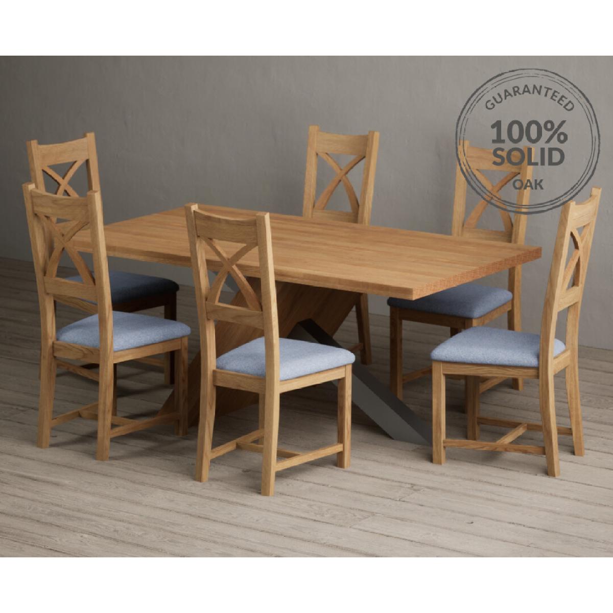 Michigan 180cm Solid Oak and Metal Industrial Dining Table with 8 Linen Natural Solid Oak Chairs – image 18