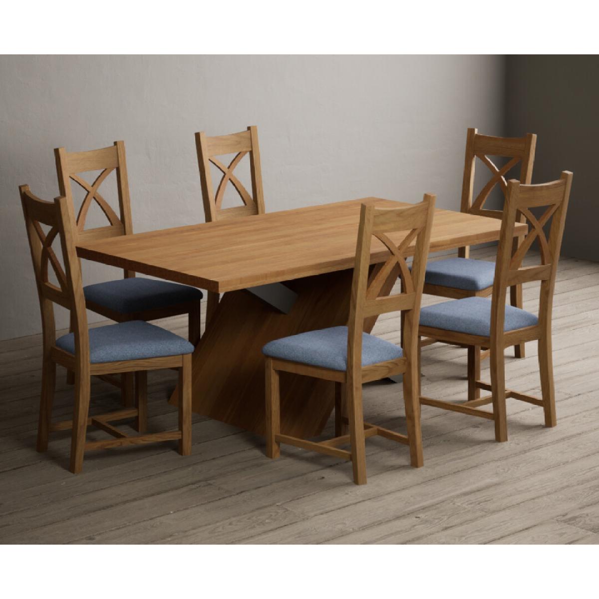 Michigan 180cm Solid Oak and Metal Industrial Dining Table with 8 Linen Natural Solid Oak Chairs – image 19