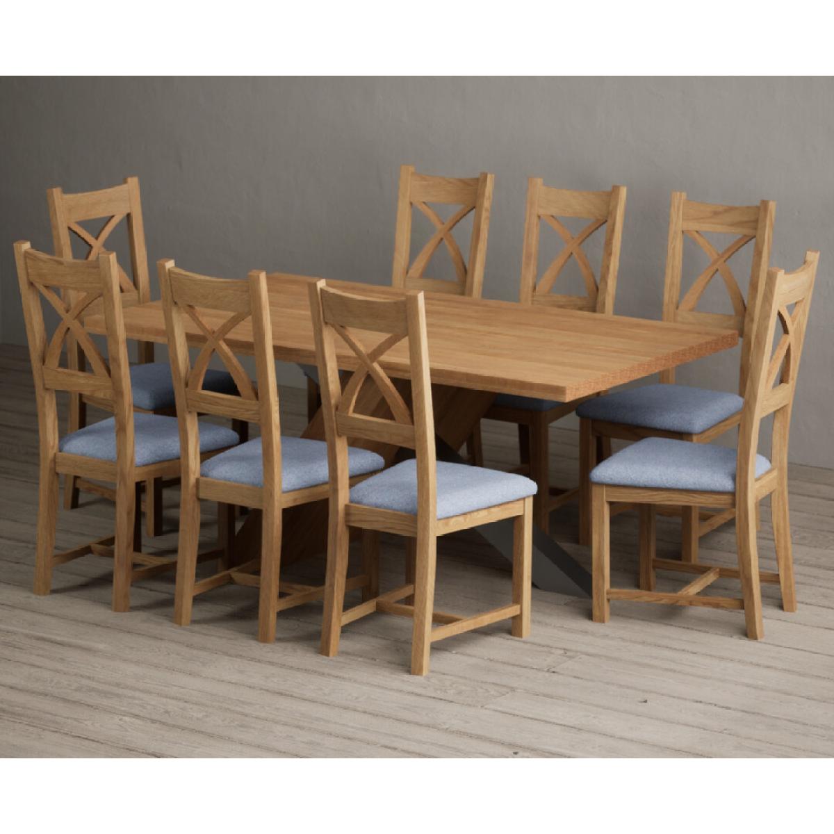 Michigan 180cm Solid Oak and Metal Industrial Dining Table with 8 Linen Natural Solid Oak Chairs – image 20