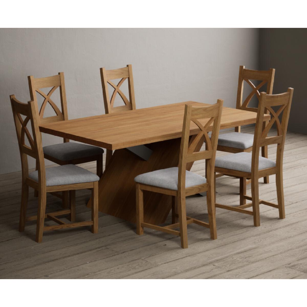 Michigan 180cm Solid Oak and Metal Industrial Dining Table with 8 Linen Natural Solid Oak Chairs – image 3