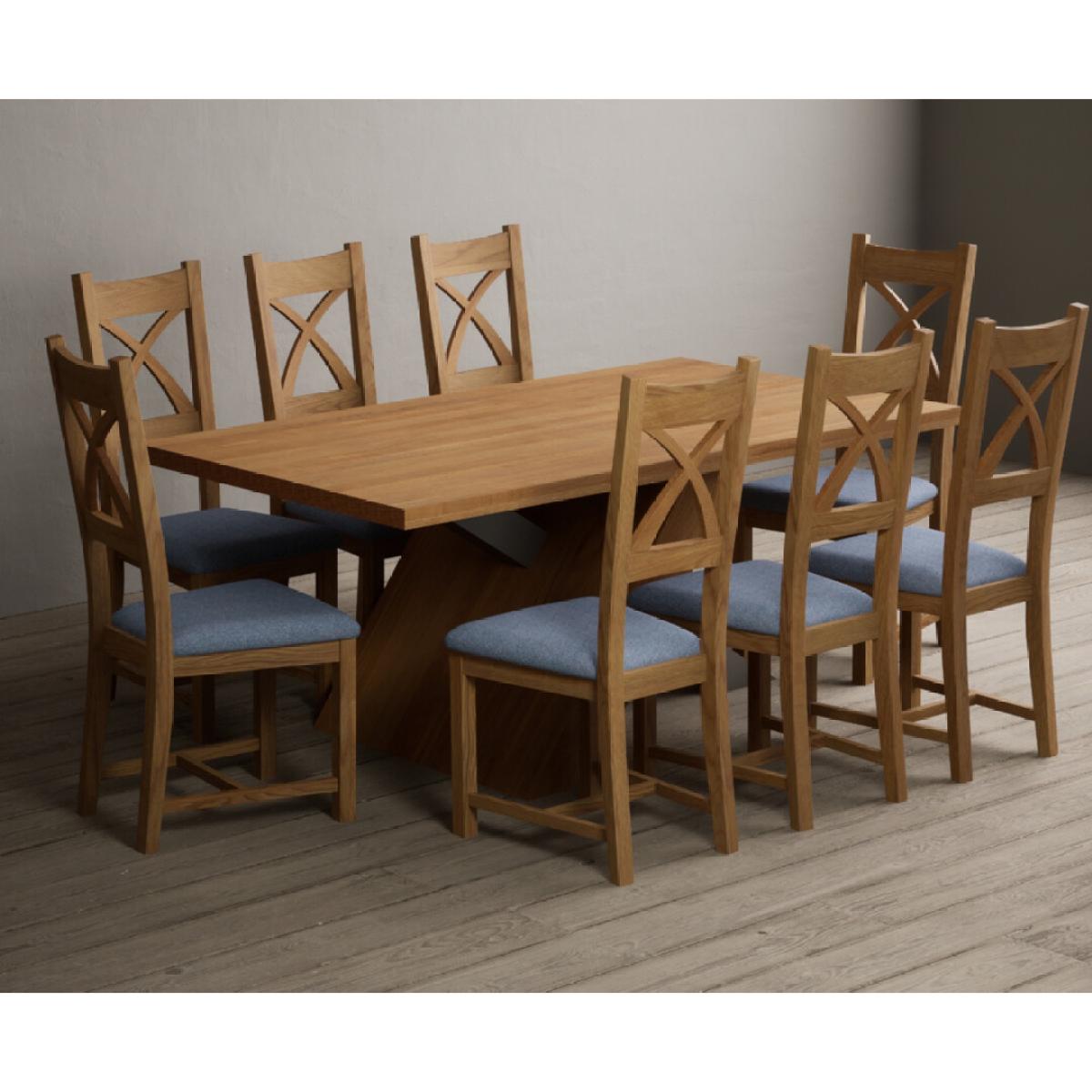 Michigan 180cm Solid Oak and Metal Industrial Dining Table with 8 Linen Natural Solid Oak Chairs – image 21