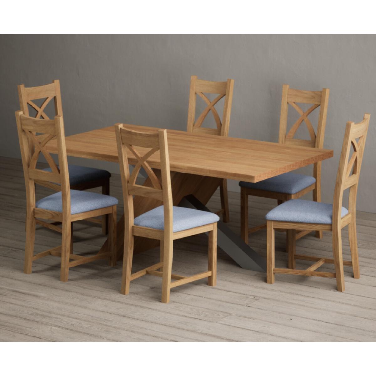 Michigan 180cm Solid Oak and Metal Industrial Dining Table with 8 Linen Natural Solid Oak Chairs – image 22