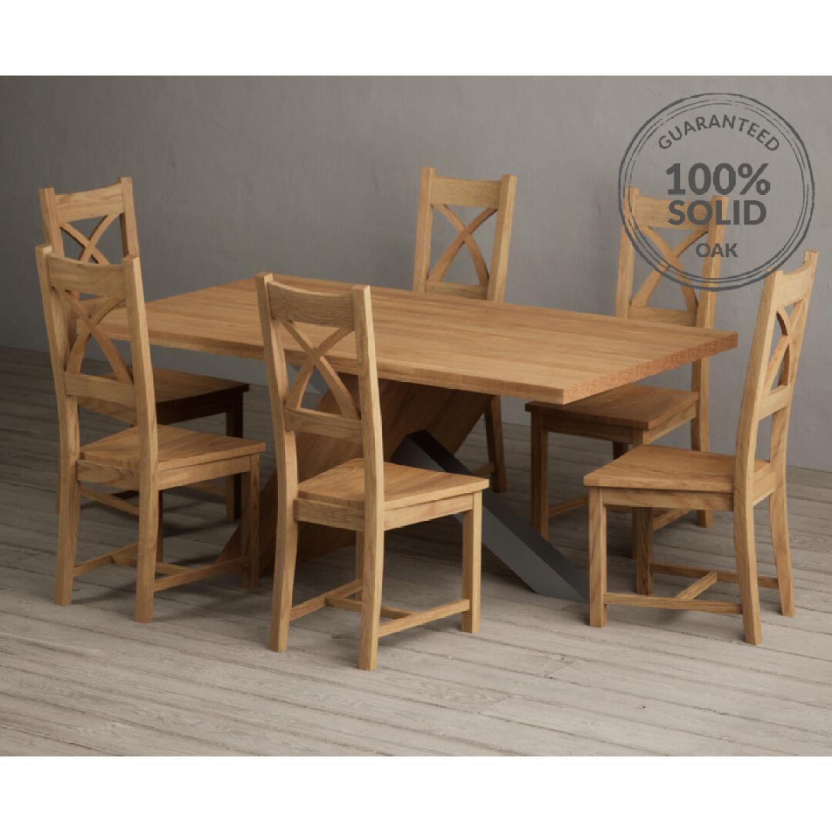 Michigan 180cm Solid Oak and Metal Industrial Dining Table with 8 Linen Natural Solid Oak Chairs – image 25
