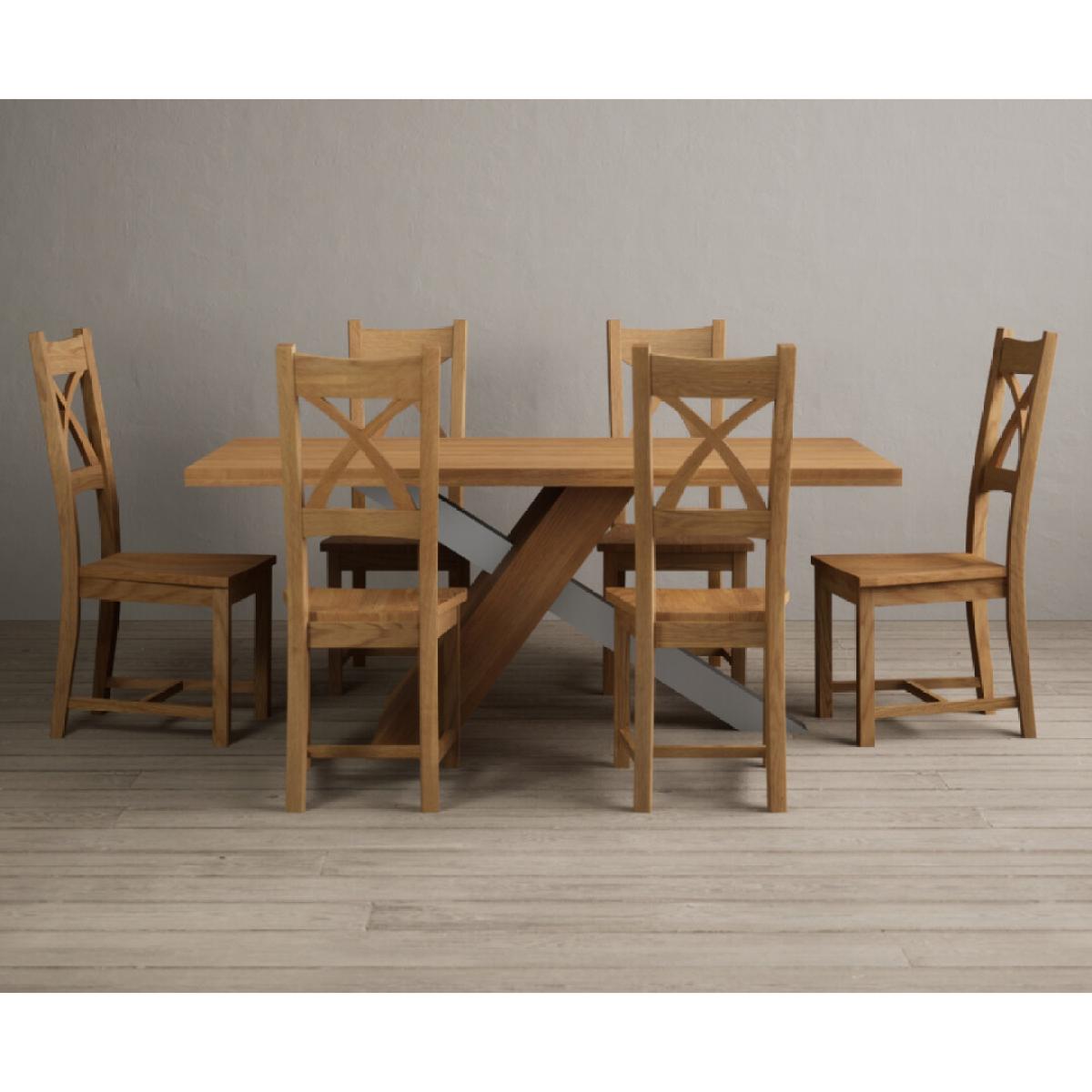 Michigan 180cm Solid Oak and Metal Industrial Dining Table with 8 Linen Natural Solid Oak Chairs – image 26