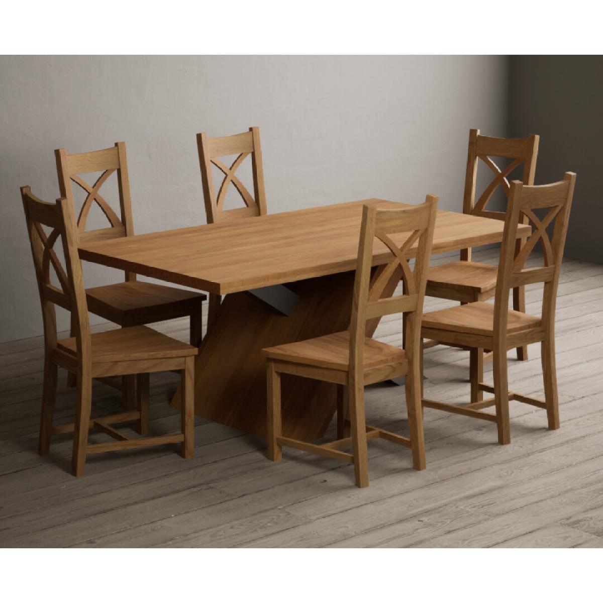 Michigan 180cm Solid Oak and Metal Industrial Dining Table with 8 Linen Natural Solid Oak Chairs – image 27