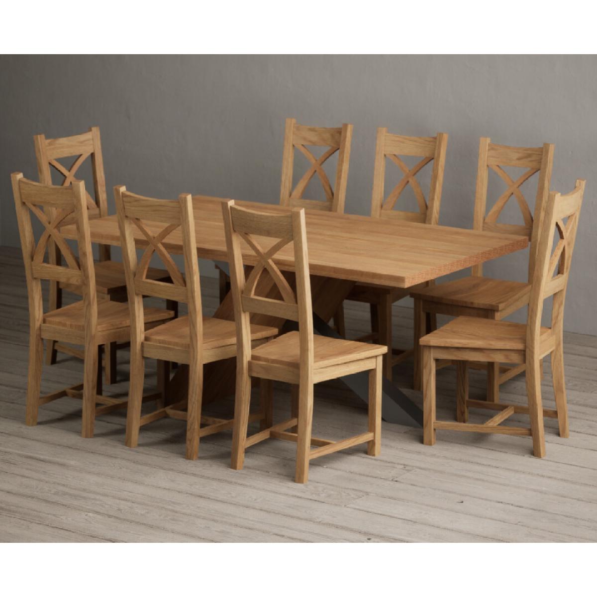 Michigan 180cm Solid Oak and Metal Industrial Dining Table with 8 Linen Natural Solid Oak Chairs – image 28