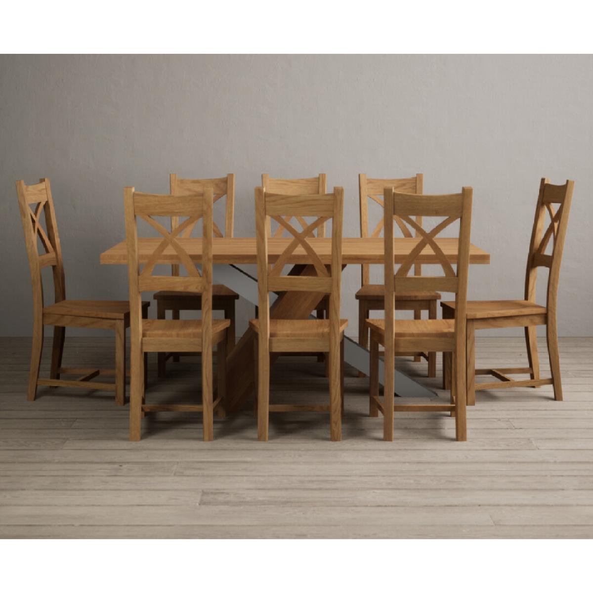 Michigan 180cm Solid Oak and Metal Industrial Dining Table with 8 Linen Natural Solid Oak Chairs – image 29
