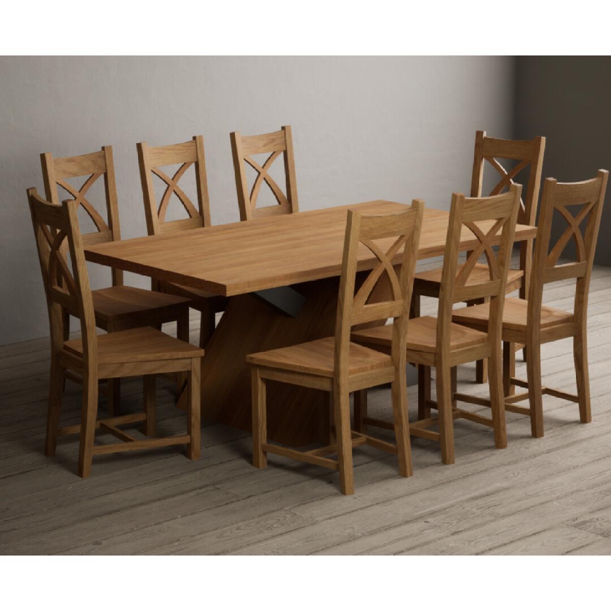 Michigan 180cm Solid Oak and Metal Industrial Dining Table with 8 Linen Natural Solid Oak Chairs – image 30
