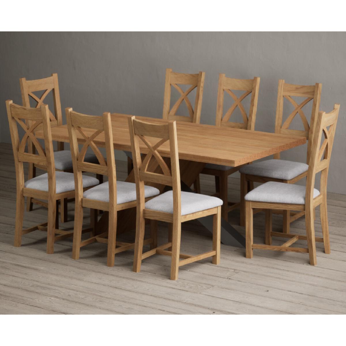 Michigan 180cm Solid Oak and Metal Industrial Dining Table with 8 Linen Natural Solid Oak Chairs – image 4