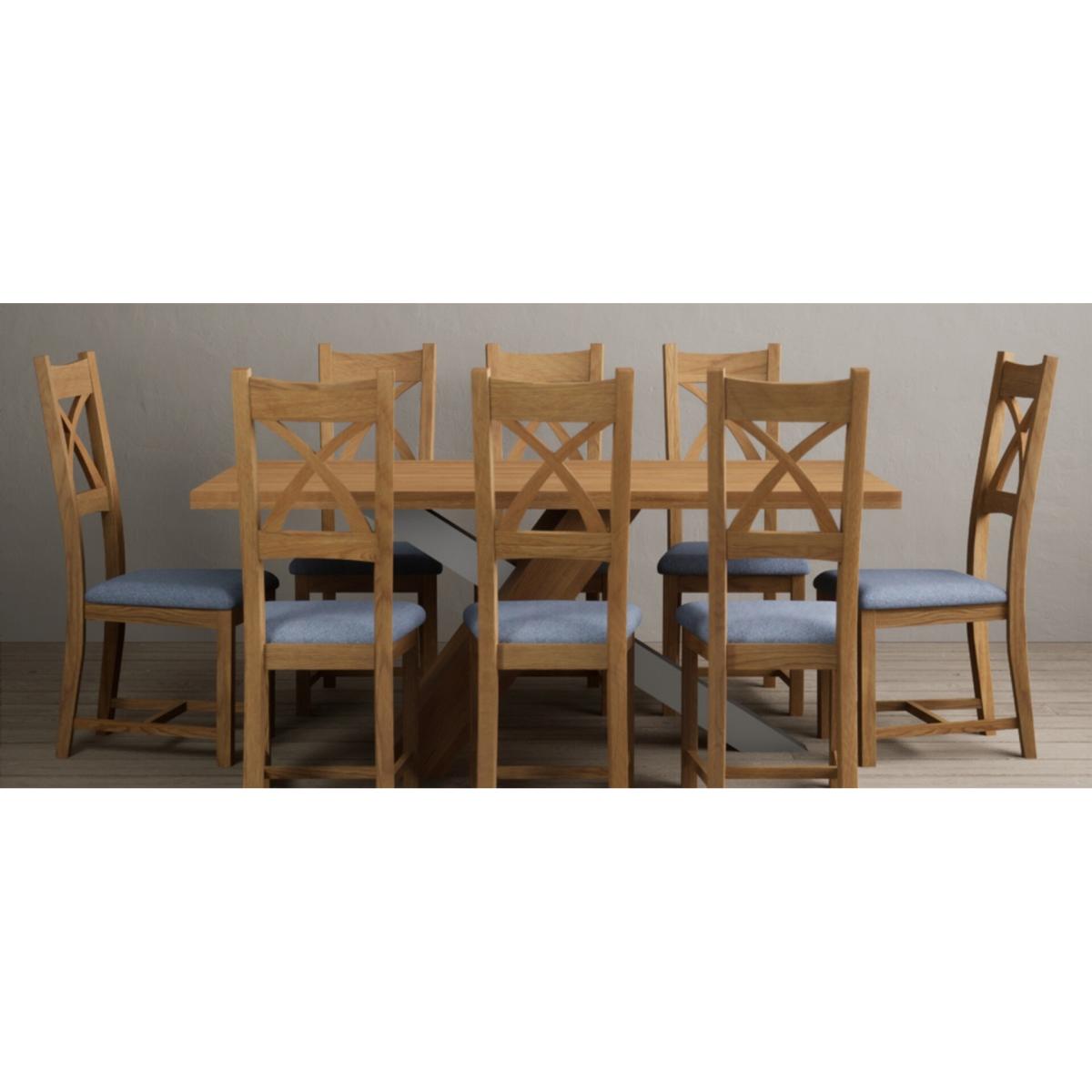 Michigan 180cm Solid Oak and Metal Industrial Dining Table with 8 Linen Natural Solid Oak Chairs – image 35