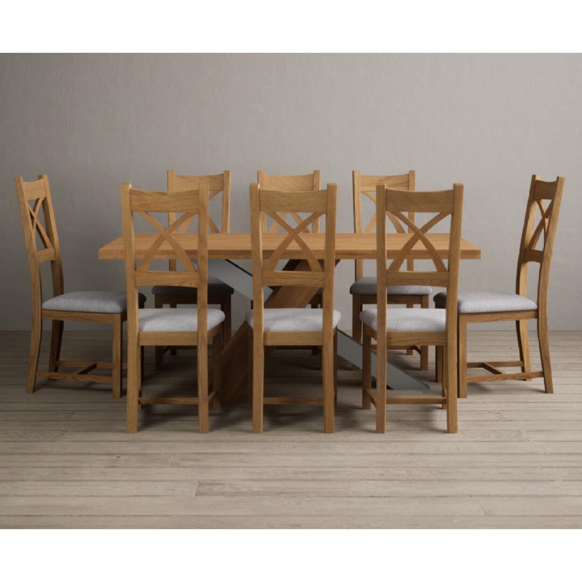 Michigan 180cm Solid Oak and Metal Industrial Dining Table with 8 Linen Natural Solid Oak Chairs – image 5