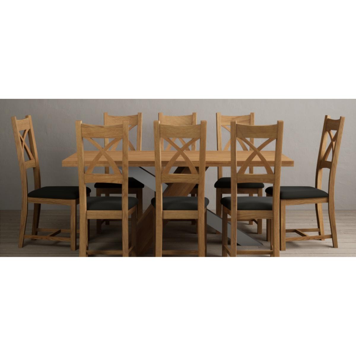 Michigan 180cm Solid Oak and Metal Industrial Dining Table with 8 Linen Natural Solid Oak Chairs – image 43