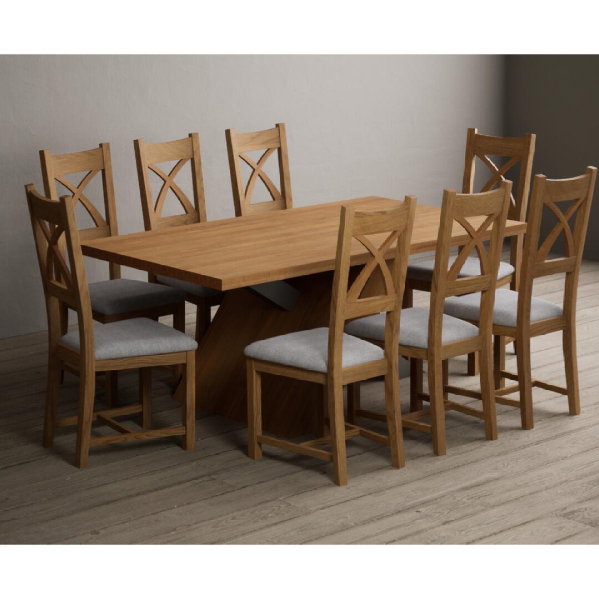 Michigan 180cm Solid Oak and Metal Industrial Dining Table with 8 Linen Natural Solid Oak Chairs – image 6