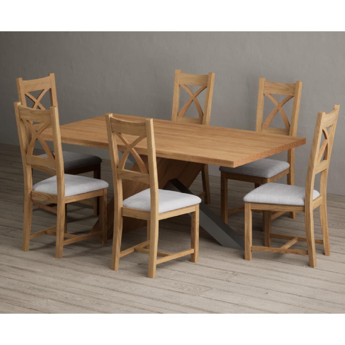 Michigan 180cm Solid Oak and Metal Industrial Dining Table with 8 Linen Natural Solid Oak Chairs – image 7