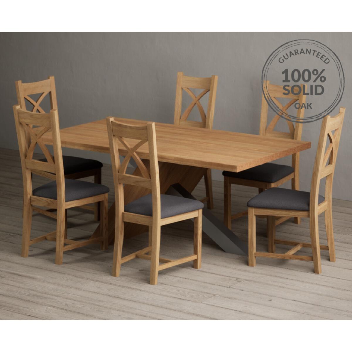 Michigan 180cm Solid Oak and Metal Industrial Dining Table with 8 Linen Natural Solid Oak Chairs – image 10