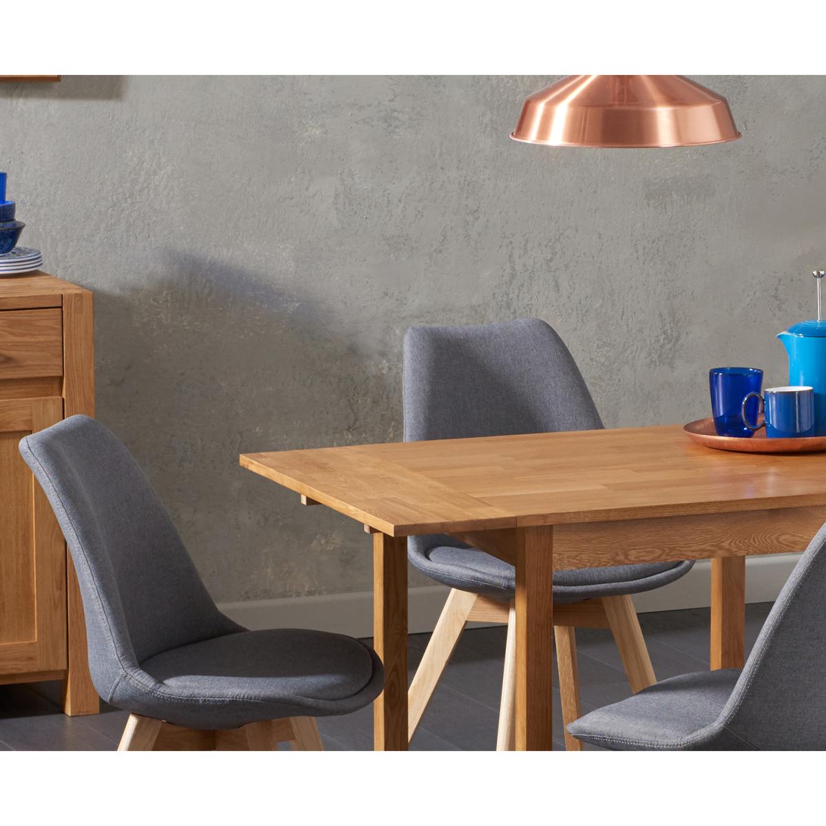 Extending York 70cm Solid Oak Dining Table With 4 Dark Grey Orson Fabric Chairs – image 2