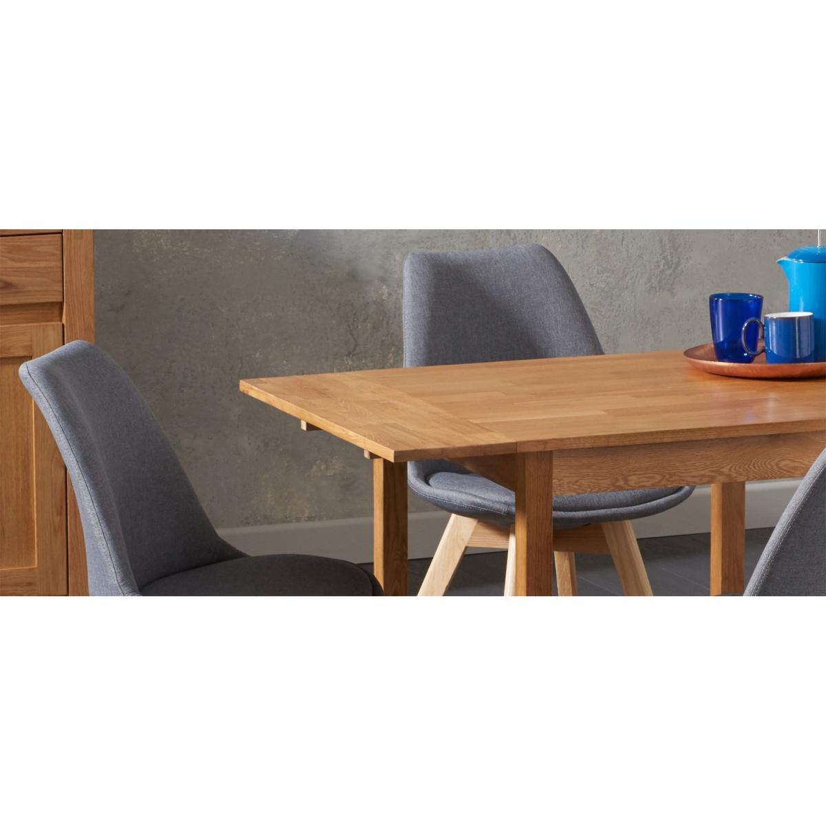 Extending York 70cm Solid Oak Dining Table With 4 Dark Grey Orson Fabric Chairs – image 7