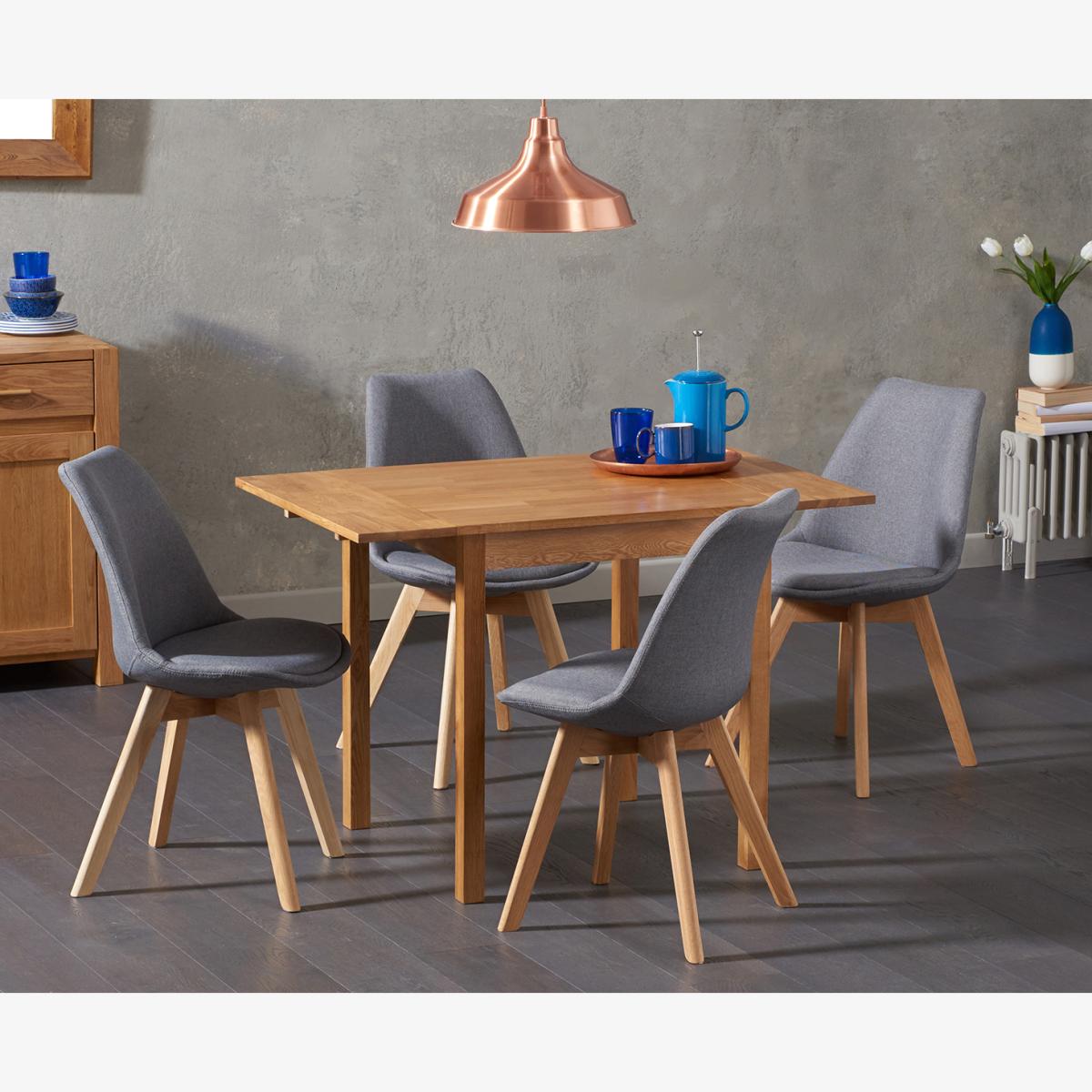 Extending York 70cm Solid Oak Dining Table With 4 Dark Grey Orson Fabric Chairs – image 1