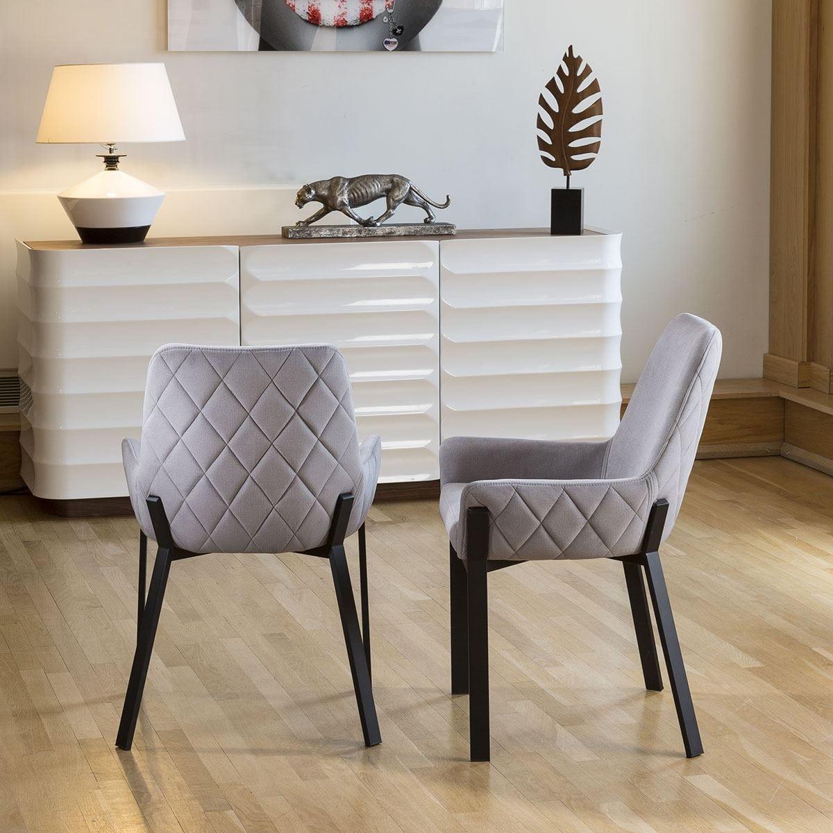Quatropi Modern 8 Seater Round Glass Gloss Dining Set Charcoal Fabric – image 6