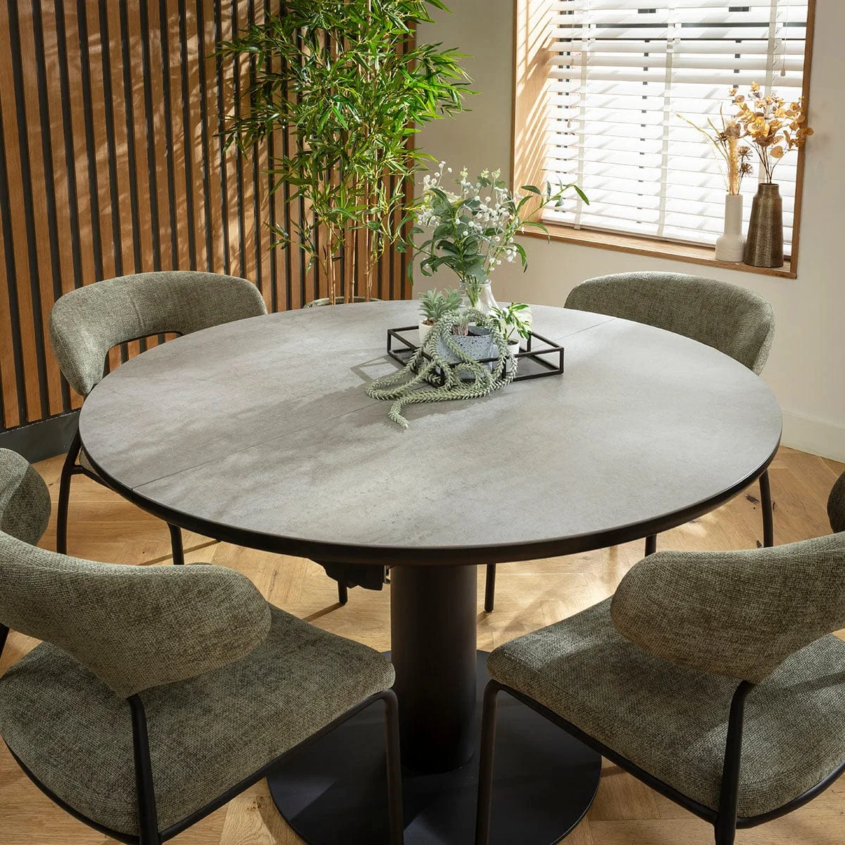 Contemporary Round Extendable Dining Table and Chairs 4 Seater Set Green & Grey Ceramic – image 3
