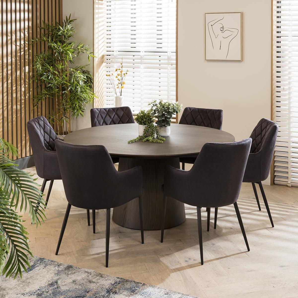 6 Seater Round Dining Table And Carver Chair Dining Set For Six Grey – image 2