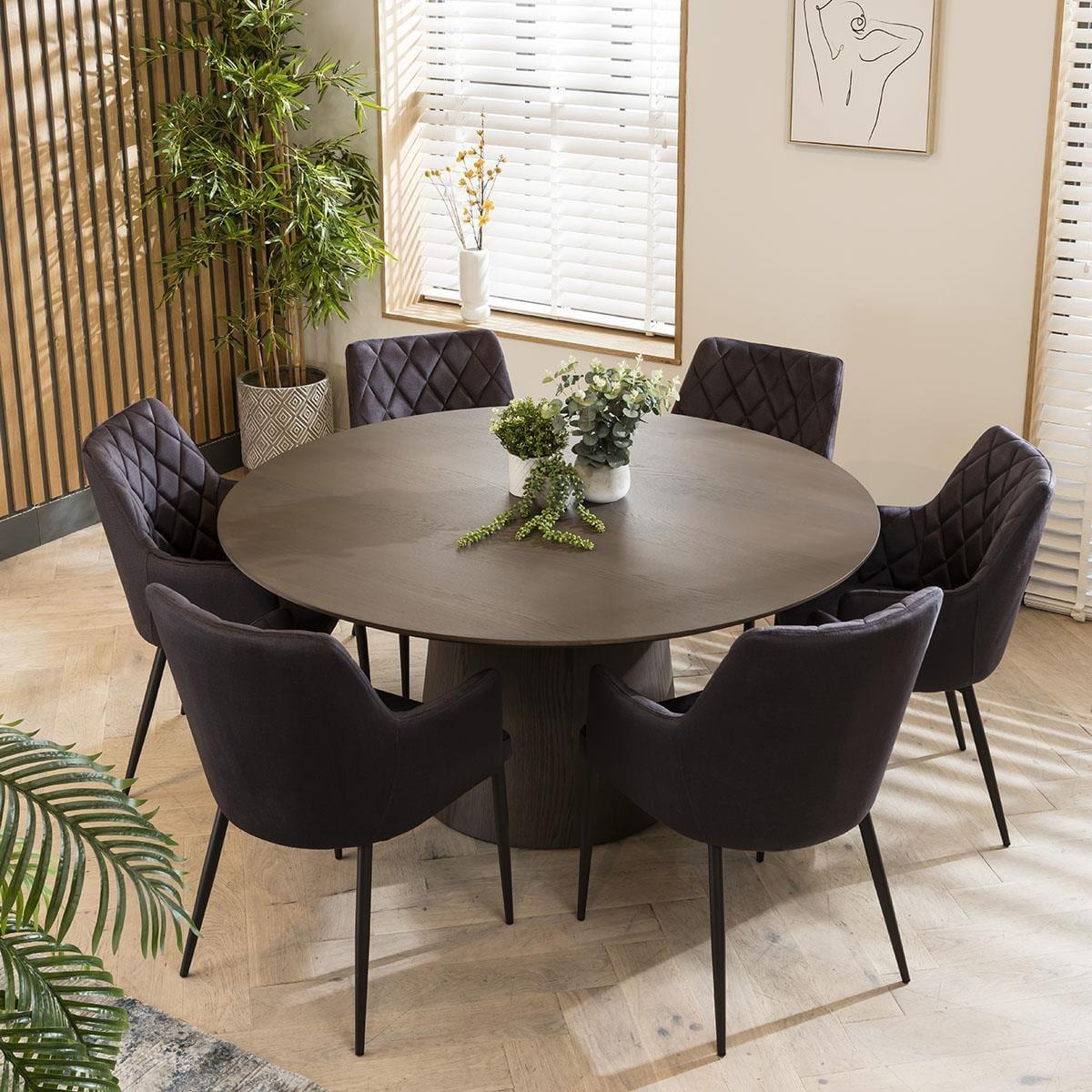 6 Seater Round Dining Table And Carver Chair Dining Set For Six Grey – image 3