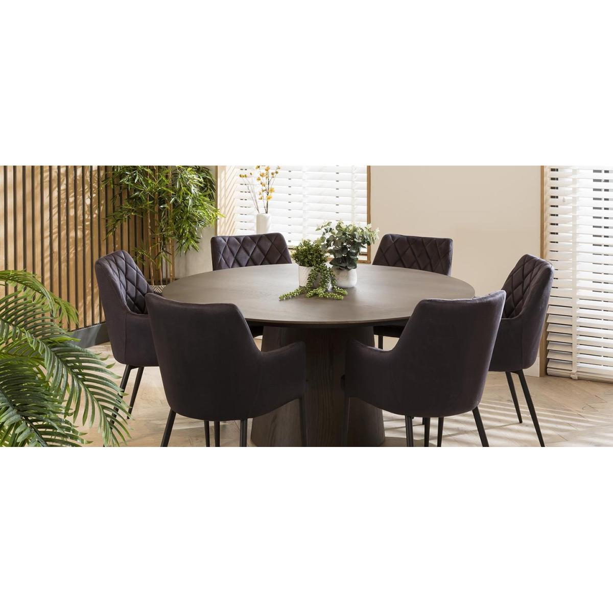 6 Seater Round Dining Table And Carver Chair Dining Set For Six Grey – image 4