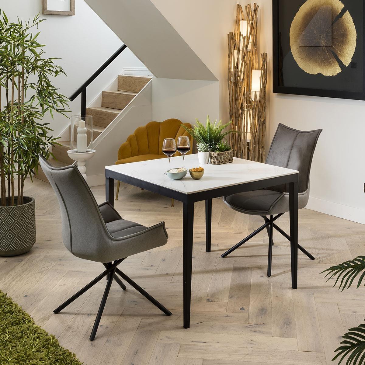 2 Seater Modern Bistro Dining Set - White Ceramic Table & Grey Chairs – image 3