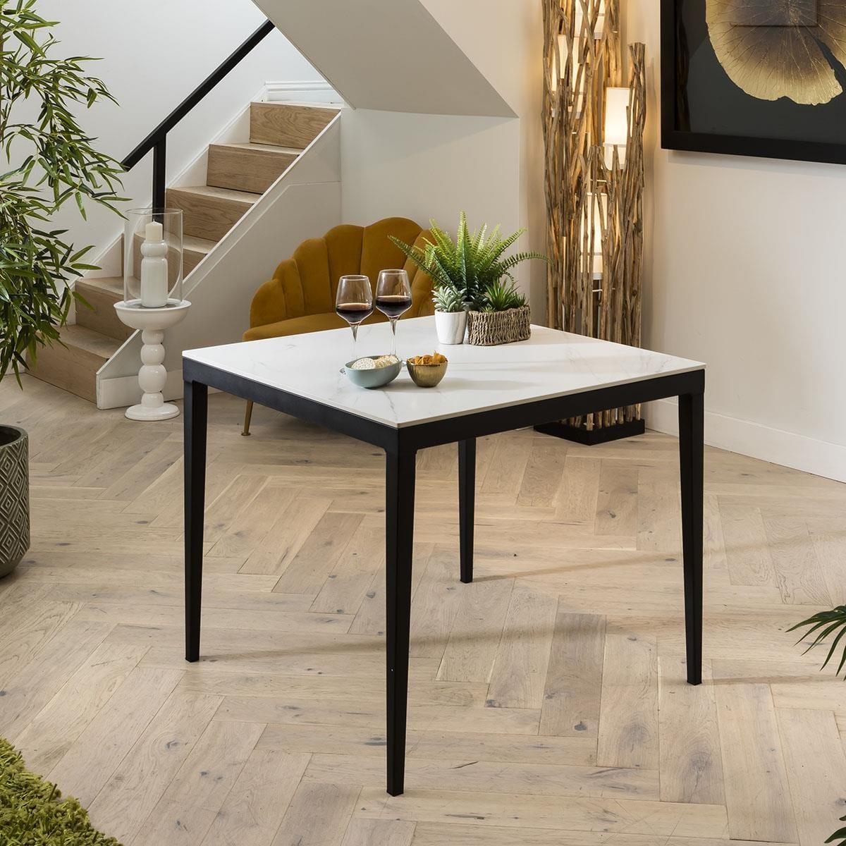 2 Seater Modern Bistro Dining Set - White Ceramic Table & Grey Chairs – image 7