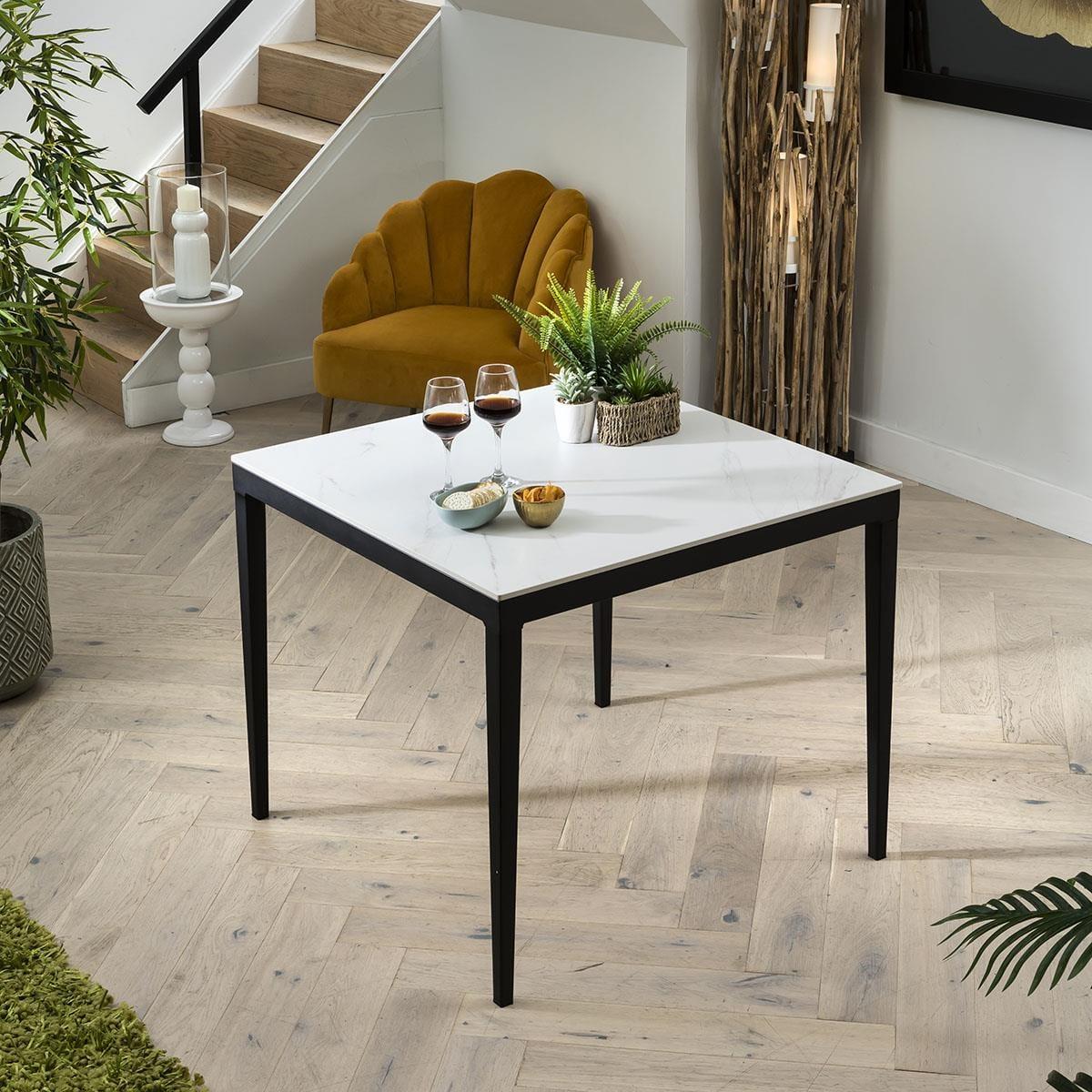 2 Seater Modern Bistro Dining Set - White Ceramic Table & Grey Chairs – image 8