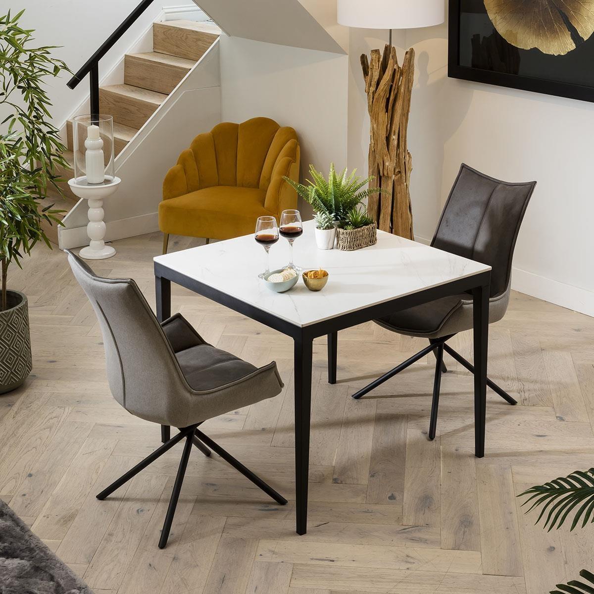 2 Seater Modern Bistro Dining Set - White Ceramic Table & Grey Chairs – image 1