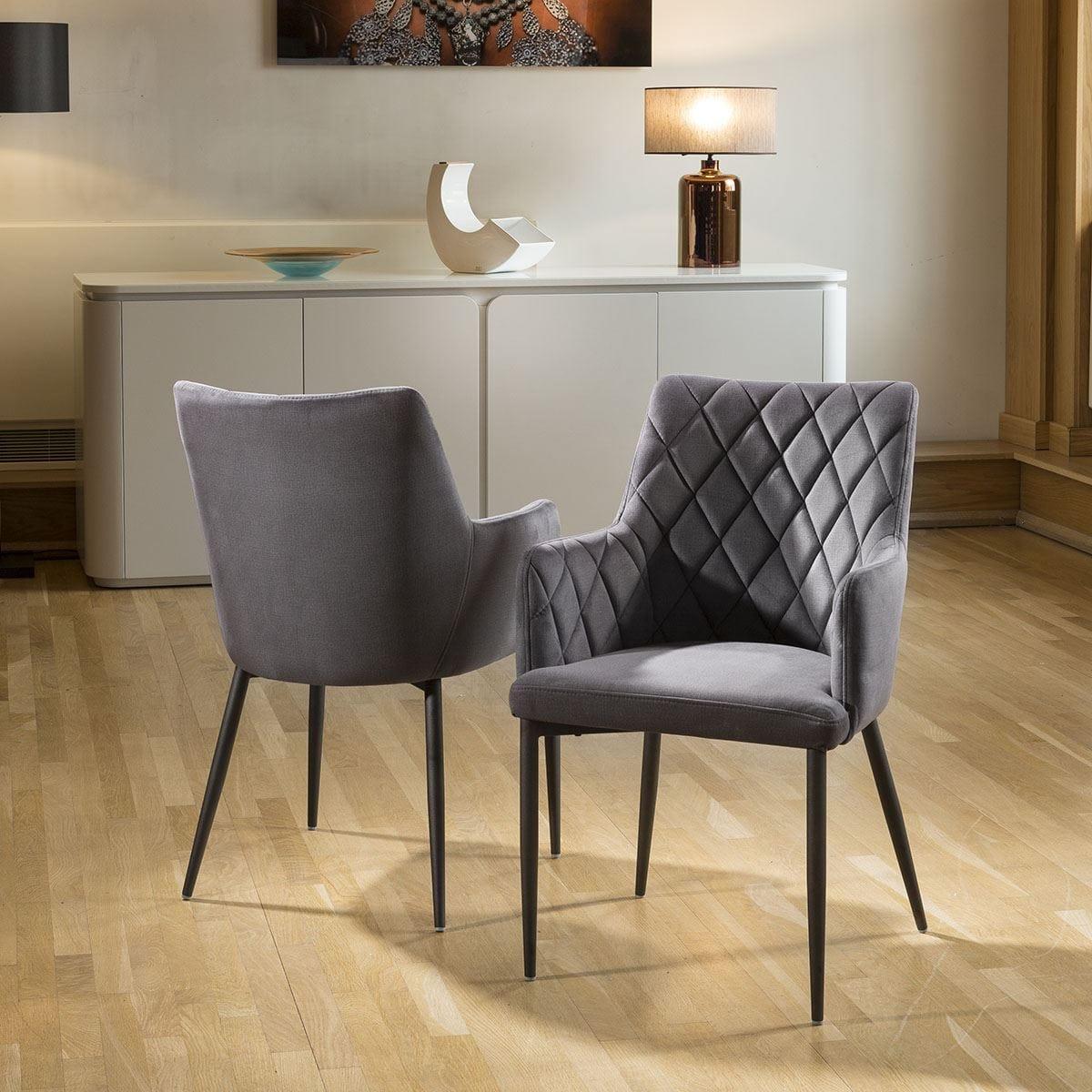 Round Slate Effect Melamine Dining Table Extends +4 Grey Carver Chairs – image 2