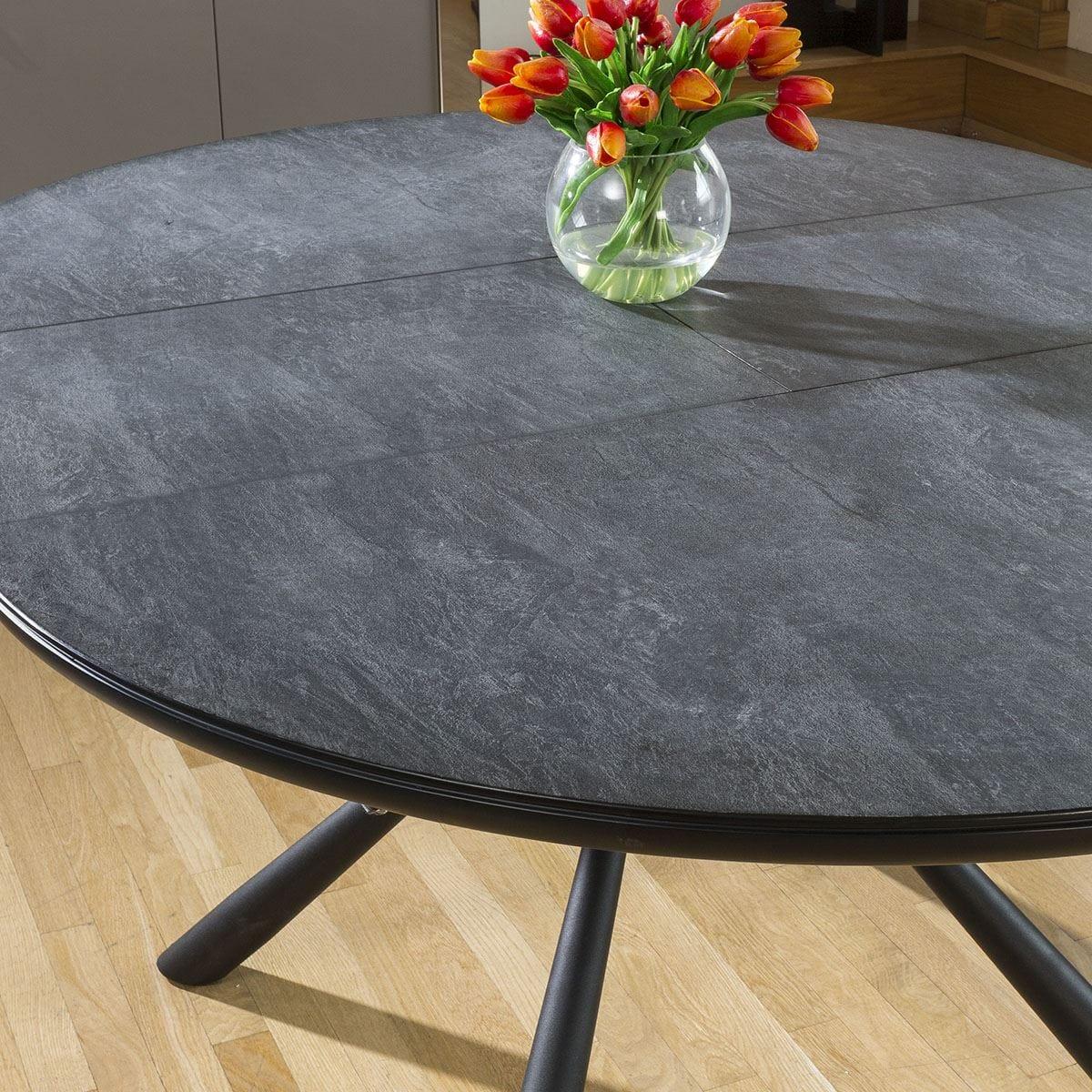 Round Slate Effect Melamine Dining Table Extends +4 Grey Carver Chairs – image 3