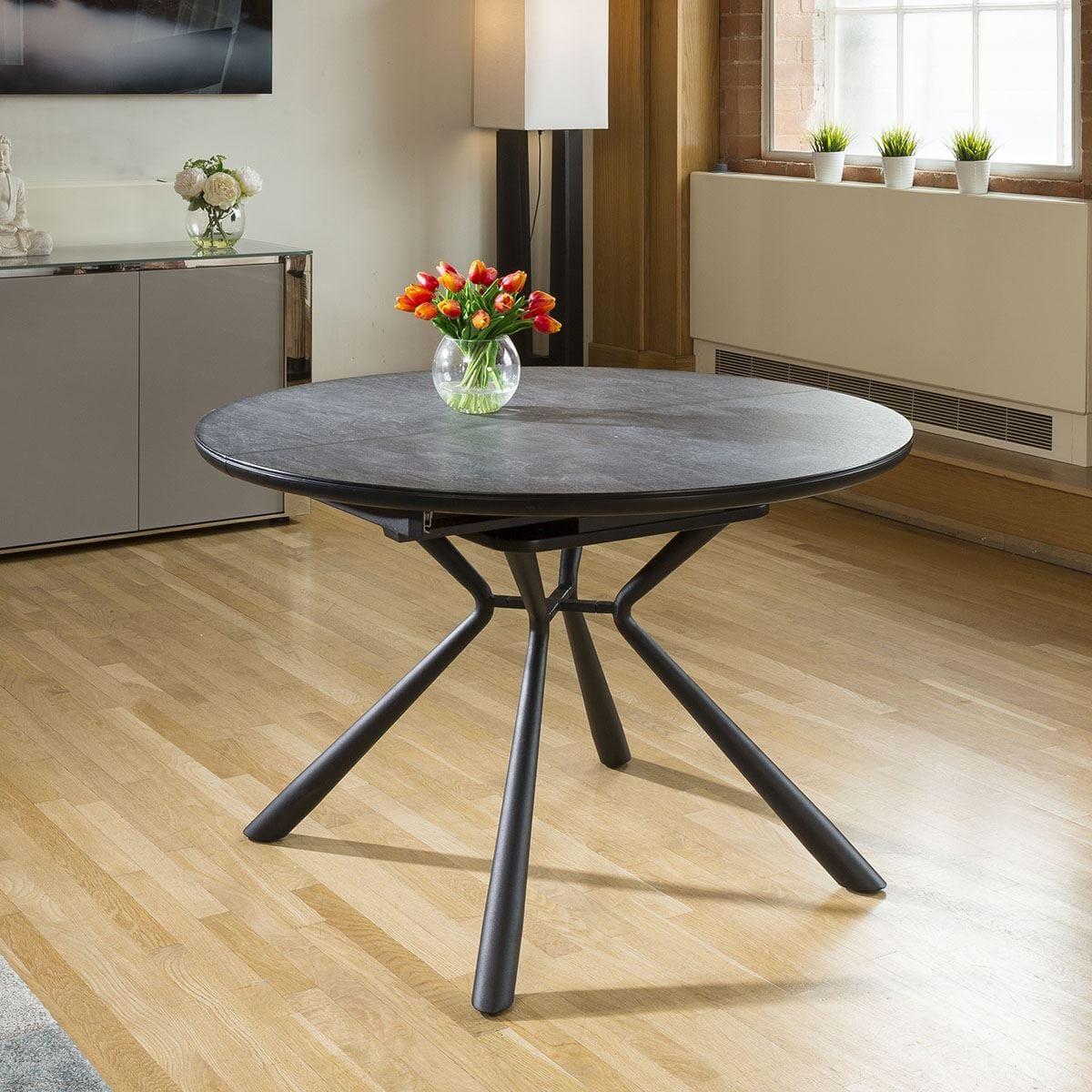 Round Slate Effect Melamine Dining Table Extends +4 Grey Carver Chairs – image 4