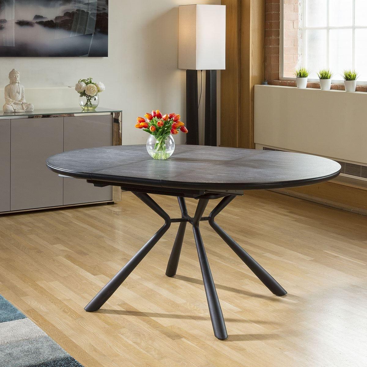 Round Slate Effect Melamine Dining Table Extends +4 Grey Carver Chairs – image 5