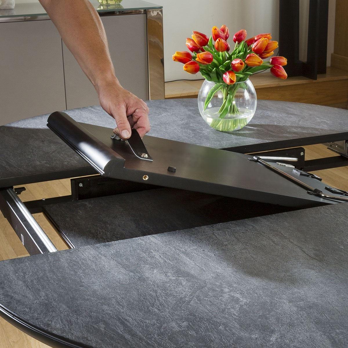 Round Slate Effect Melamine Dining Table Extends +4 Grey Carver Chairs – image 6