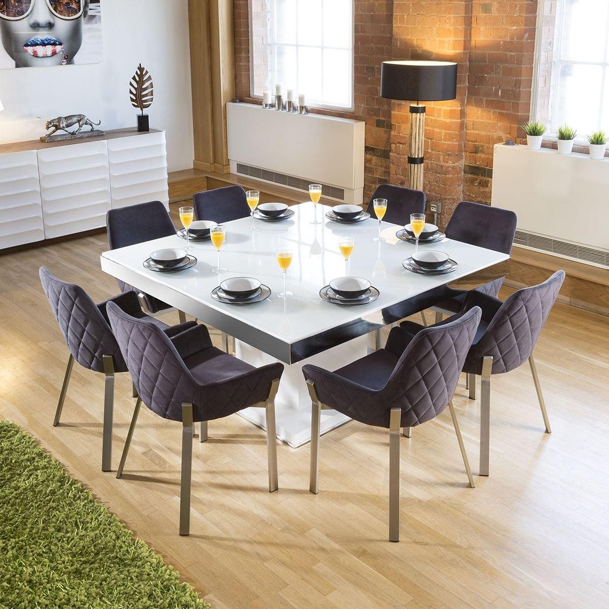 Large Modern 8 Seater Square Chrome Dining Set White Gloss Charcoal – image 1