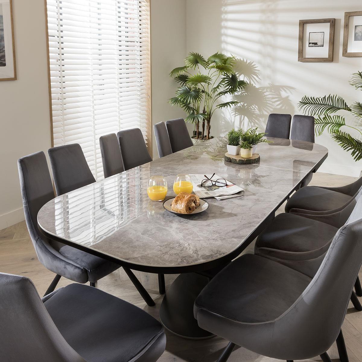 Grey Extending Ceramic Table, Fine Velvet Chairs - 8 Seater Dining Set – image 3
