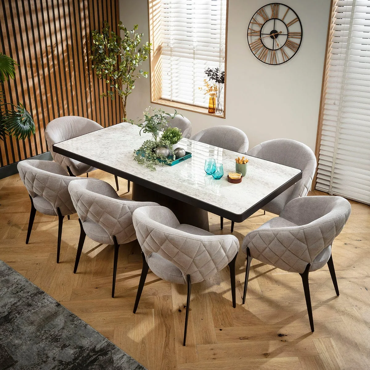 Modern Ceramic Marble Dining Table and Chairs 8 Seater Set Grey – image 2