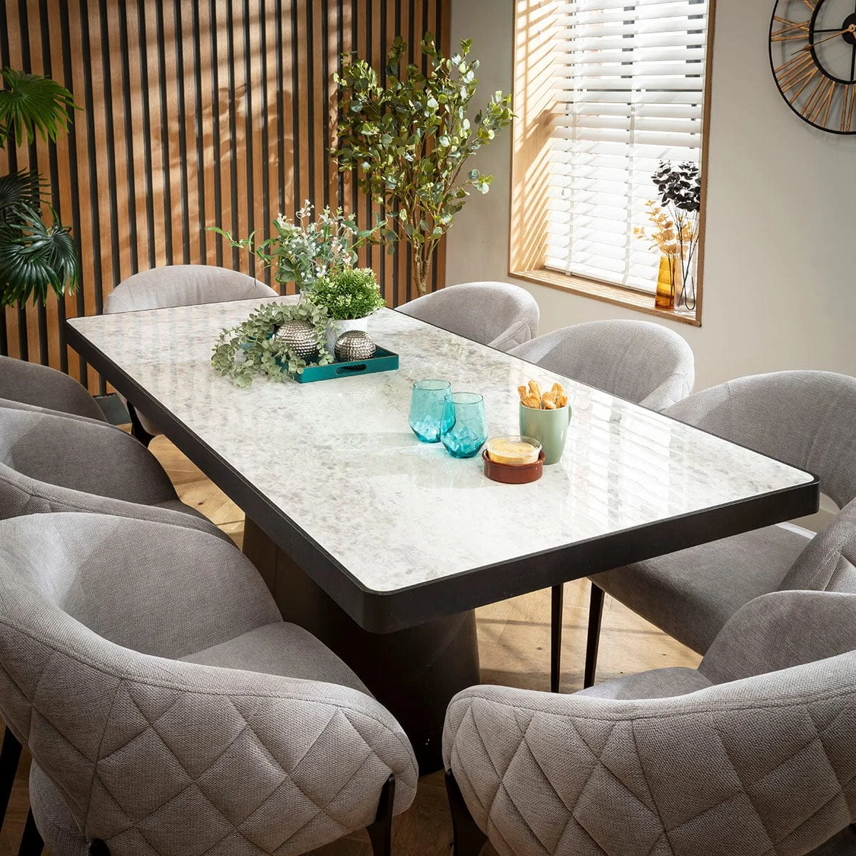 Modern Ceramic Marble Dining Table and Chairs 8 Seater Set Grey – image 6