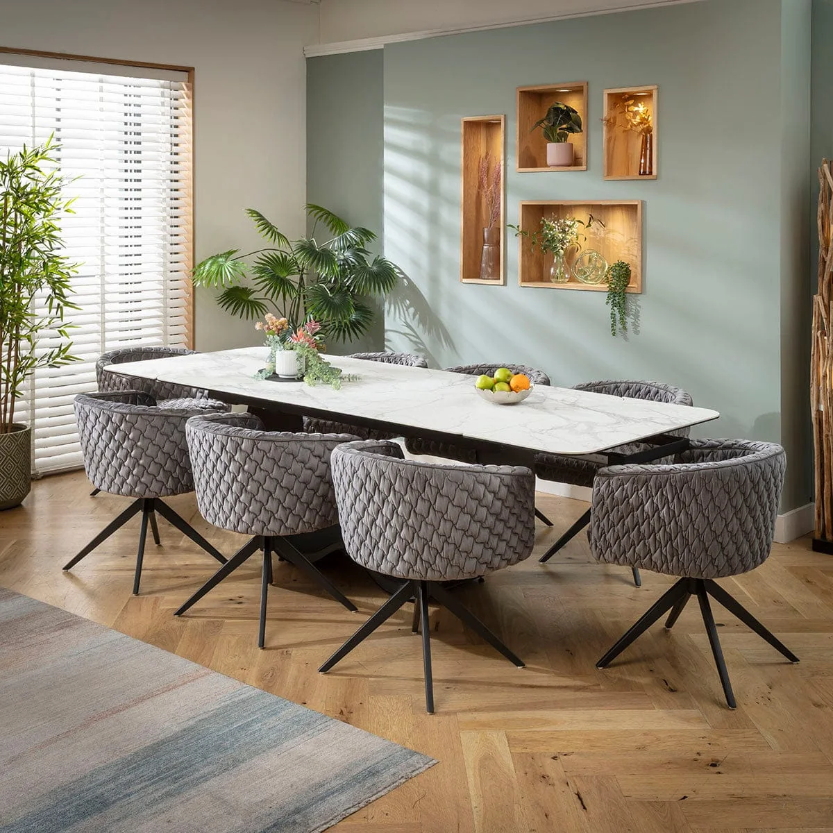 Large Extendable Dining Table and Chairs 8 Seater Set Grey & Matte White Ceramic – image 2