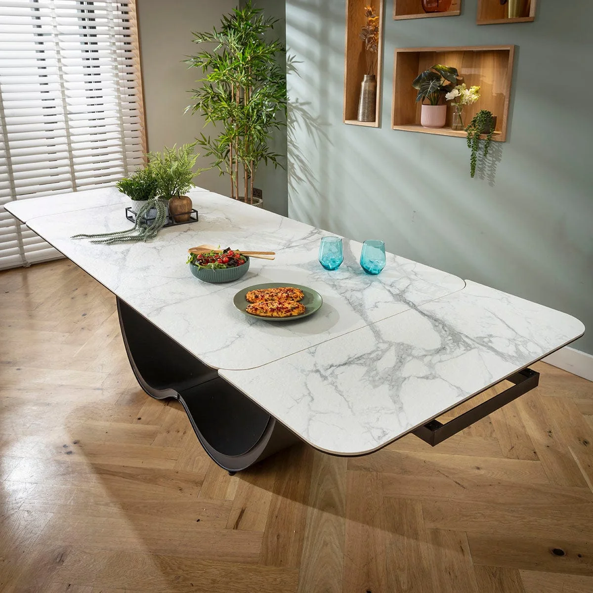 Large Extendable Dining Table and Chairs 8 Seater Set Grey & Matte White Ceramic – image 4