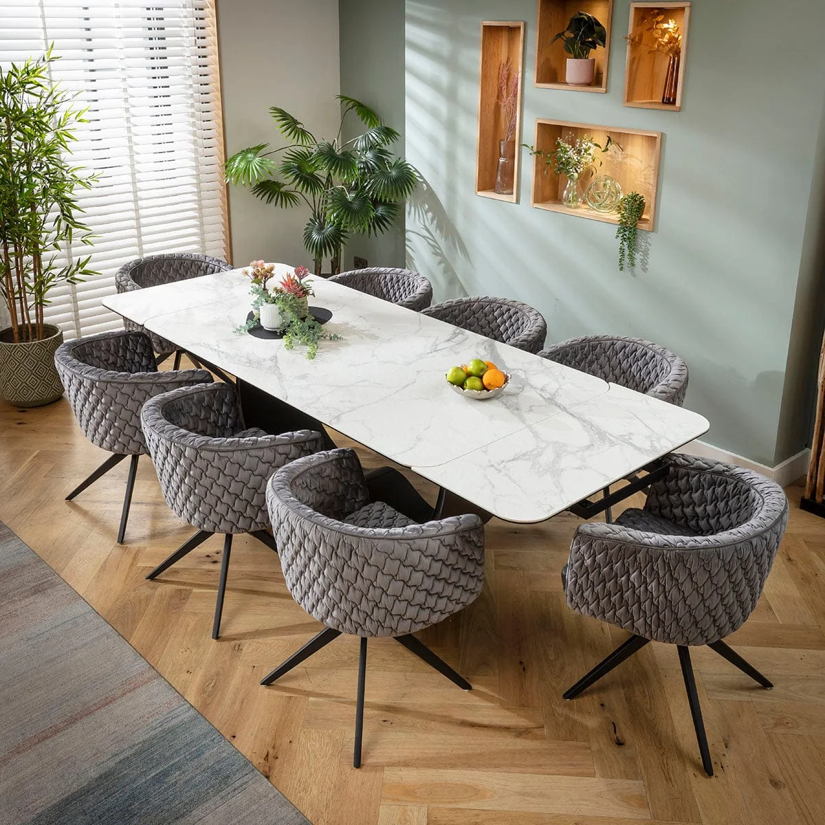 Large Extendable Dining Table and Chairs 8 Seater Set Grey & Matte White Ceramic – image 6