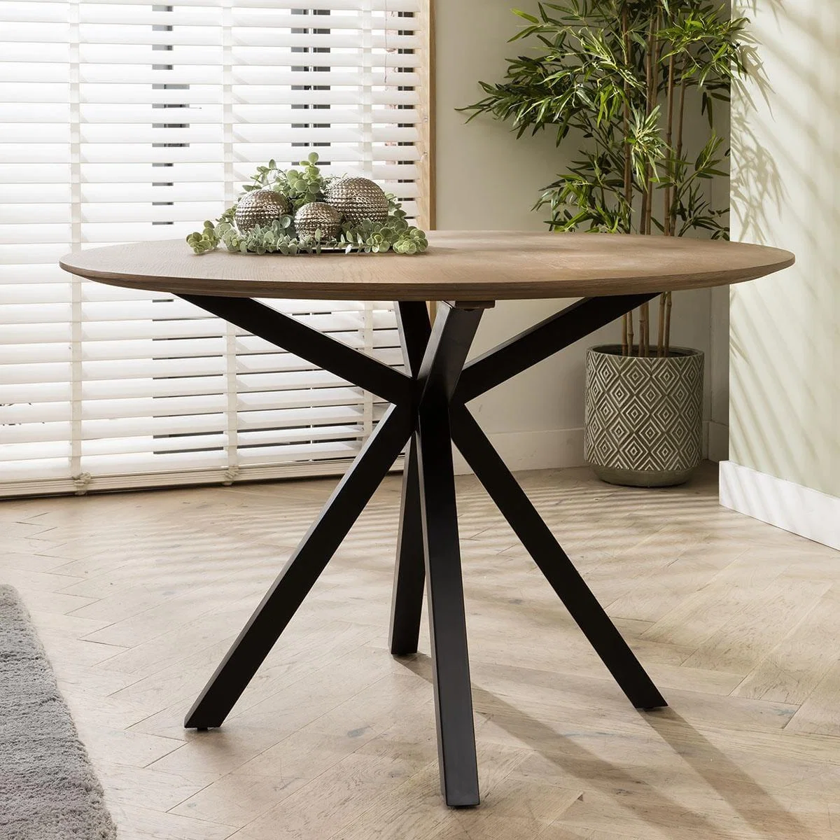 Contemporary Stained Round Solid Wooden Dining Set For 4 Red Velvet – image 5