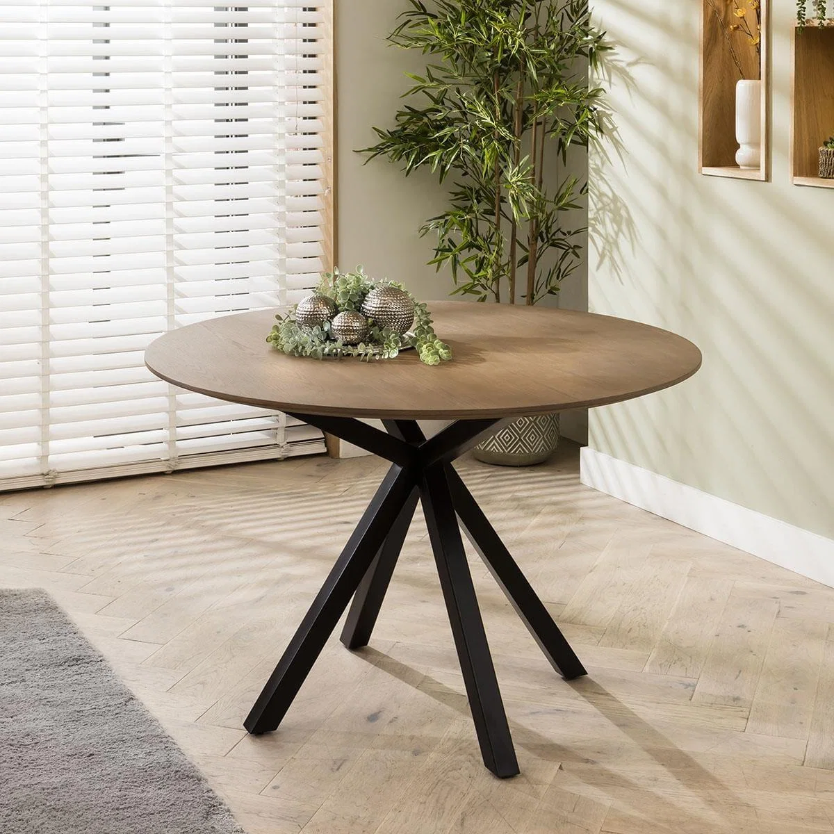 Contemporary Stained Round Solid Wooden Dining Set For 4 Red Velvet – image 6